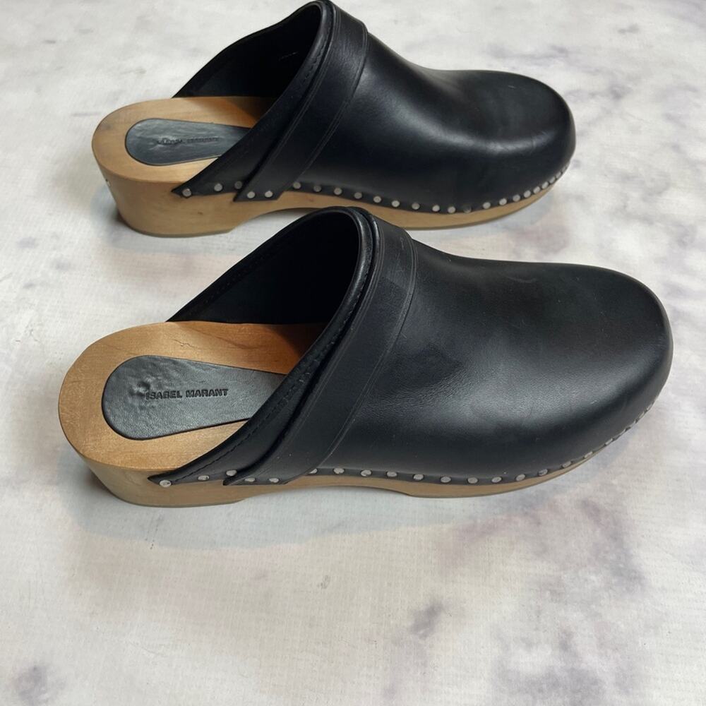 Isabel Marant Thalie Black Leather Clogs Silver Nail Stud Sz 37 - Picture 5 of 11
